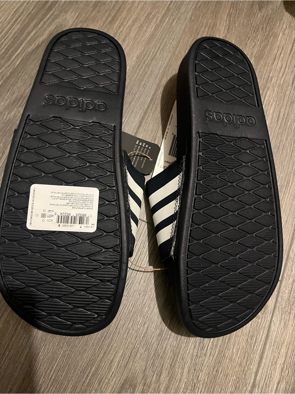 Women adidas Navy Slide Sandals with White Stripes - Picture 4 of 5